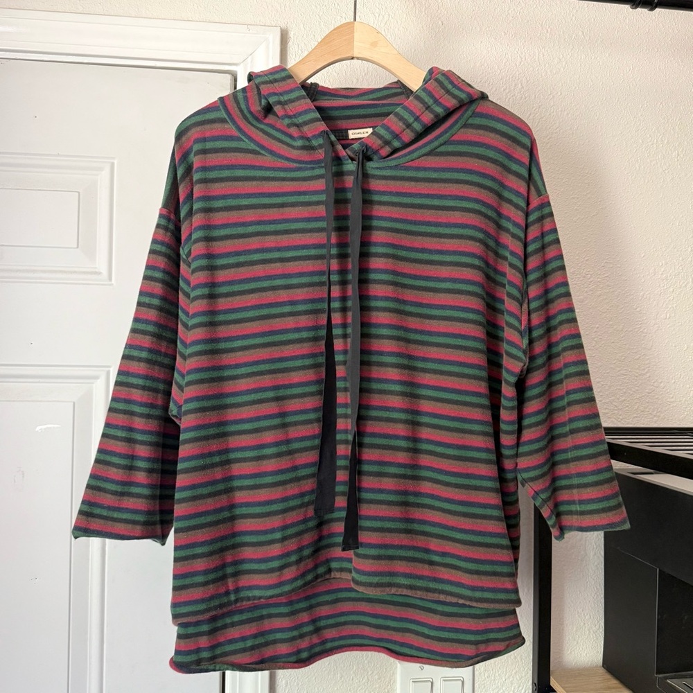 OSKLEN Multicolor striped cotton boxy cropped hoodie‎ sweater top